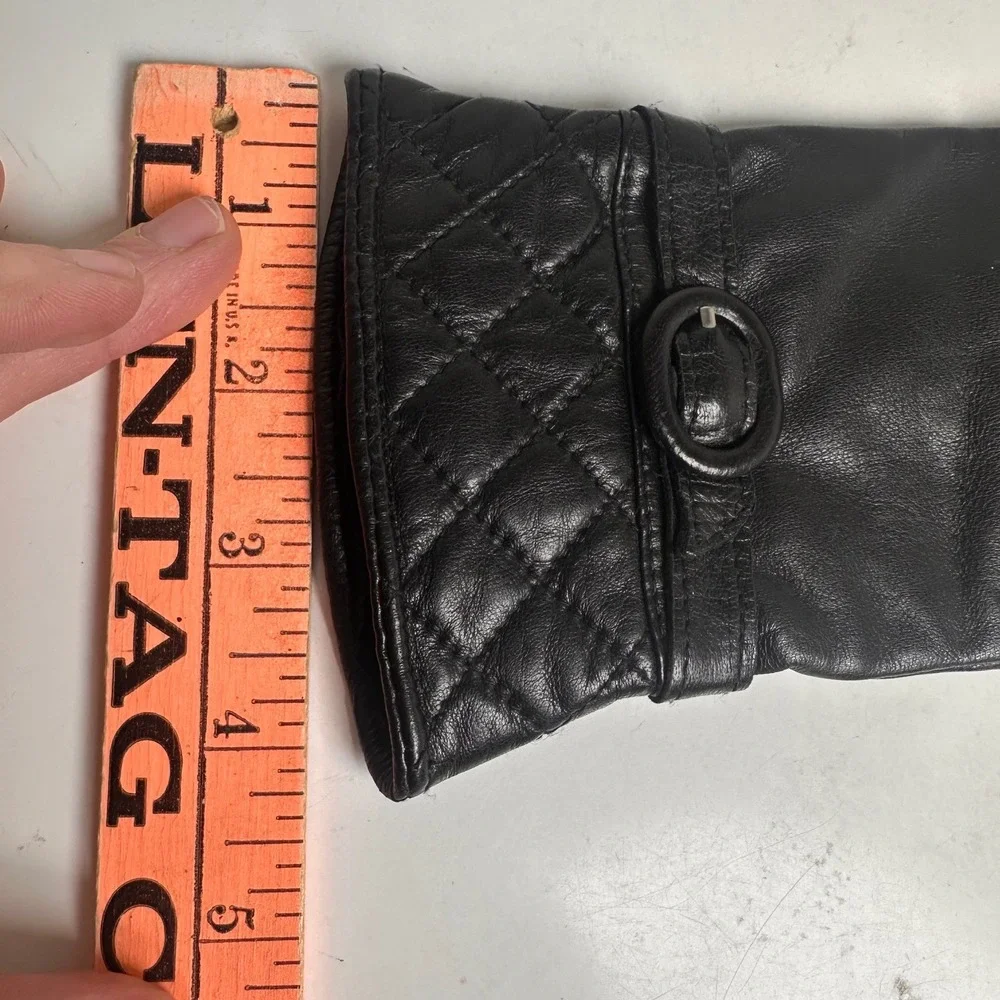 Vintage Preston‎ & York Black Leather Gloves Quilted Fleece Lined M